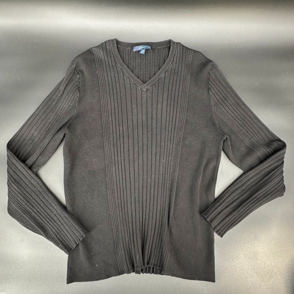 Material London Silk Sweater Black Long Sleeve V Neck Men's XL Ribbed Thick